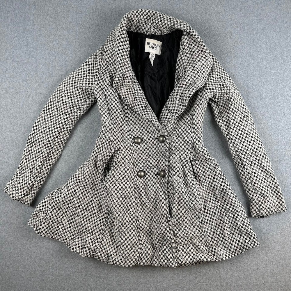Bethany Mota Double Breasted Black and White Swing Pea Coat Jacket Women's XS